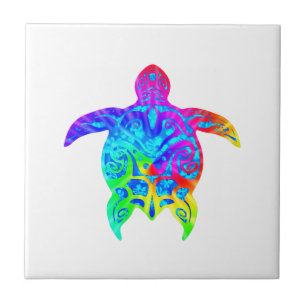 Colourful Tribal Turtle Ceramic Tile