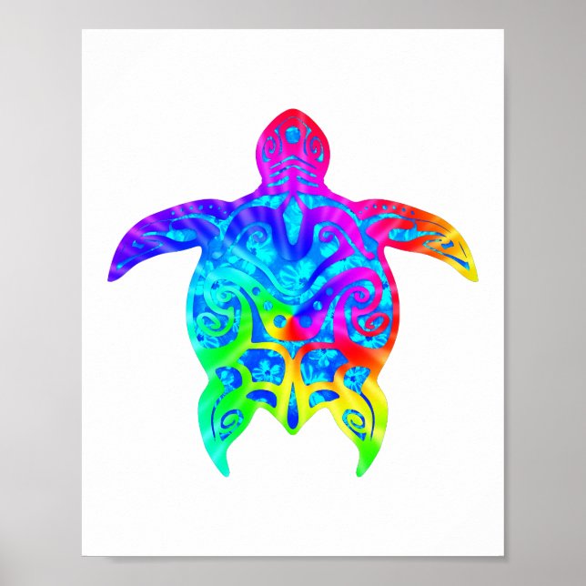 Colourful Tribal Turtle Poster (Front)