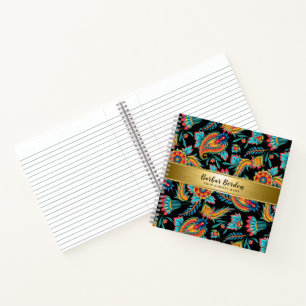 Colourful tribal vintage floral paisley pattern notebook