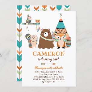 Colourful Tribal Woodland Friends Birthday Party Invitation