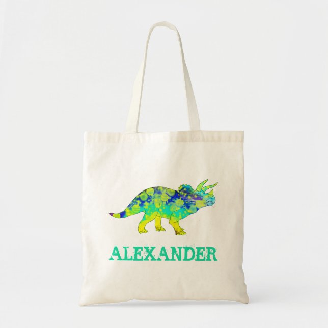 Colourful Triceratops Dinosaur add Name Tote Bag (Front)