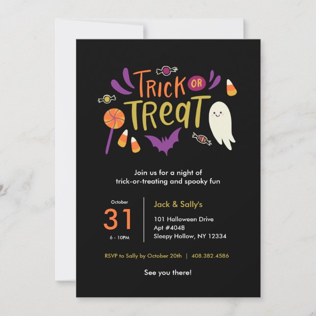 Colourful Trick or Treat Halloween Party Invitatio Invitation (Front)