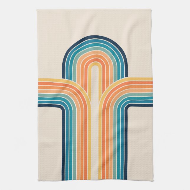Colourful triple retro arches tea towel (Vertical)
