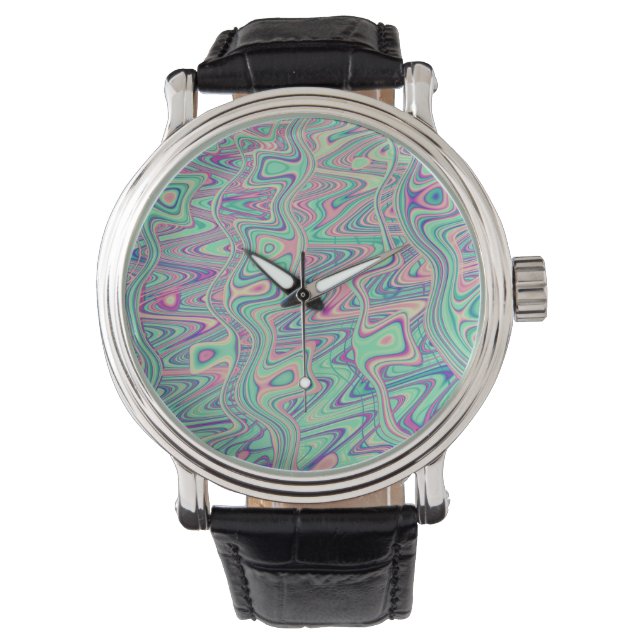 Colourful Trippy Acid Trip Digital Abstract Art Watch (Front)