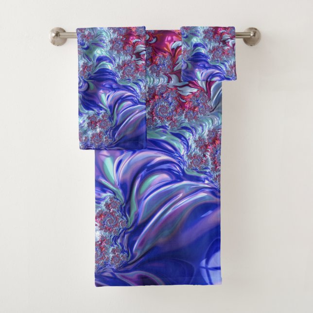 Colourful Trippy Groovy Digital Abstract Fractal Bath Towel Set (Insitu)