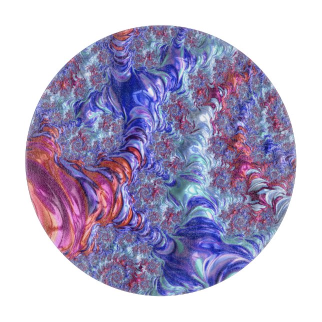 Colourful Trippy Groovy Digital Abstract Fractal Cutting Board (Front)