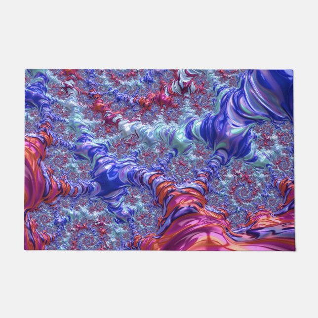 Colourful Trippy Groovy Digital Abstract Fractal Doormat (Front)