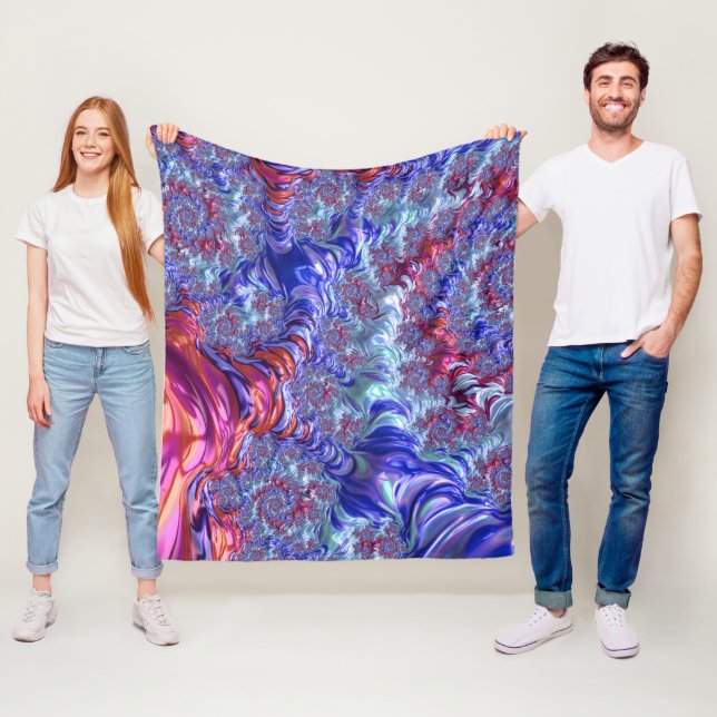 Colourful Trippy Groovy Digital Abstract Fractal Fleece Blanket (In Situ)