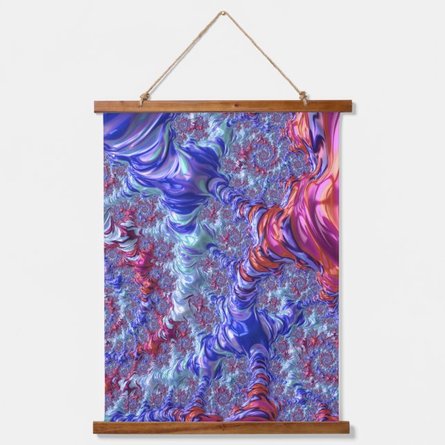 Colourful Trippy Groovy Digital Abstract Fractal Hanging Tapestry (Front)