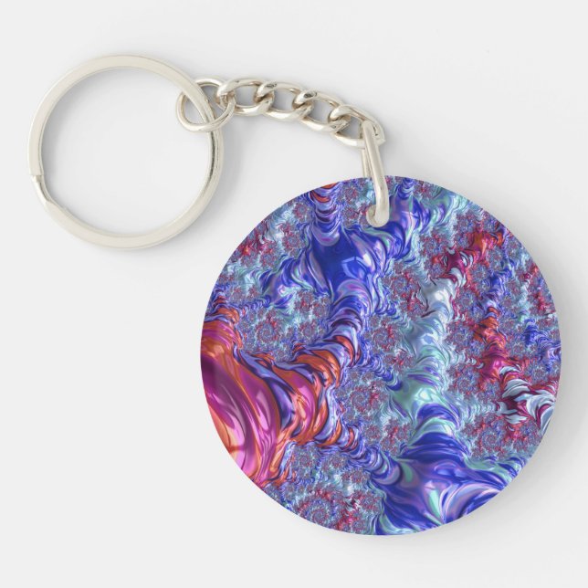 Colourful Trippy Groovy Digital Abstract Fractal Key Ring (Front)