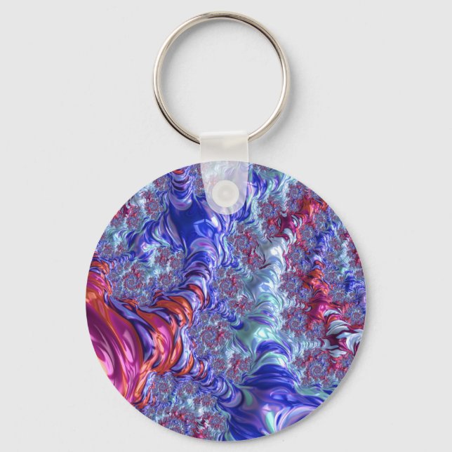 Colourful Trippy Groovy Digital Abstract Fractal Key Ring (Front)