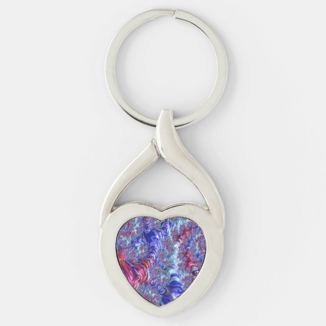Colourful Trippy Groovy Digital Abstract Fractal Key Ring (Front)