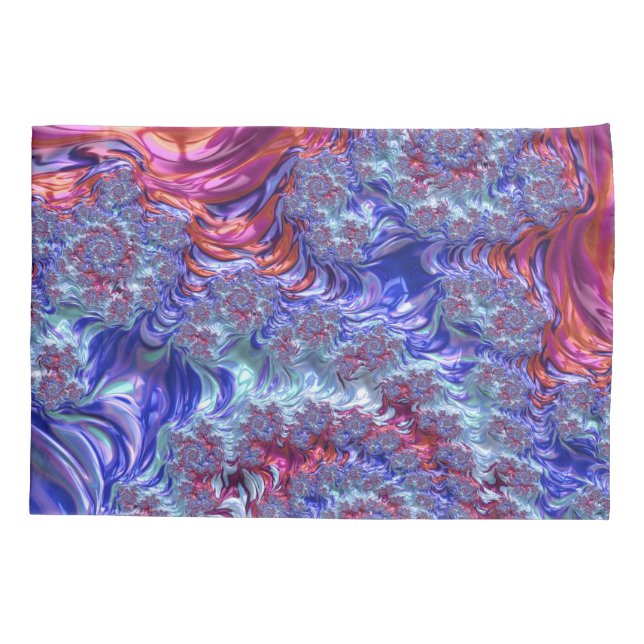 Colourful Trippy Groovy Digital Abstract Fractal Pillowcase (Back-Left)