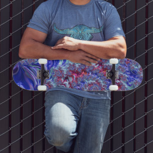 Colourful Trippy Groovy Digital Abstract Fractal Skateboard