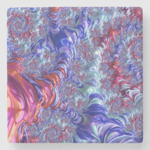 Colourful Trippy Groovy Digital Abstract Fractal Stone Coaster