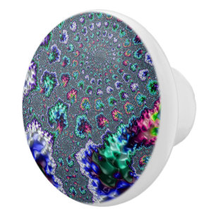 Colourful Trippy Groovy Spiral Abstract Fractal Ceramic Knob
