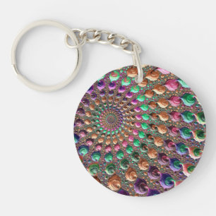 Colourful Trippy Groovy Vibrant Spiral Fractal Art Key Ring
