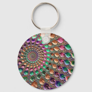 Colourful Trippy Groovy Vibrant Spiral Fractal Art Key Ring