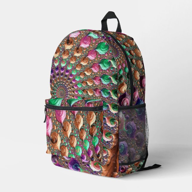 Colourful Trippy Groovy Vibrant Spiral Fractal Art Printed Backpack (Back Corner Right)