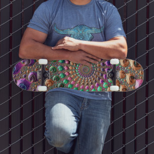 Colourful Trippy Groovy Vibrant Spiral Fractal Art Skateboard