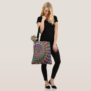 Colourful Trippy Groovy Vibrant Spiral Fractal Art Tote Bag