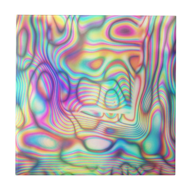 Colourful Trippy Holo Holographic Ceramic Tile (Front)