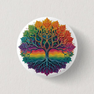 Colourful trippy rainbow tree 3 cm round badge