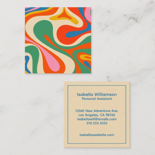 Colourful Trippy Retro Mod Swirl  Square Business Card (Front/Back)