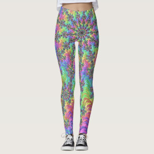Colourful Trippy Vibrant Groovy Fractal Burst Leggings