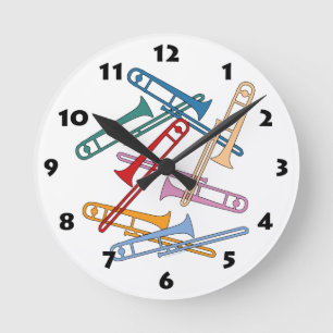 Colourful Trombone Round Clock