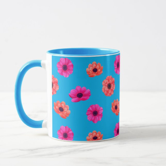 Colourful Tropical 3D Spring Flowers Pattern  Mug (Left)