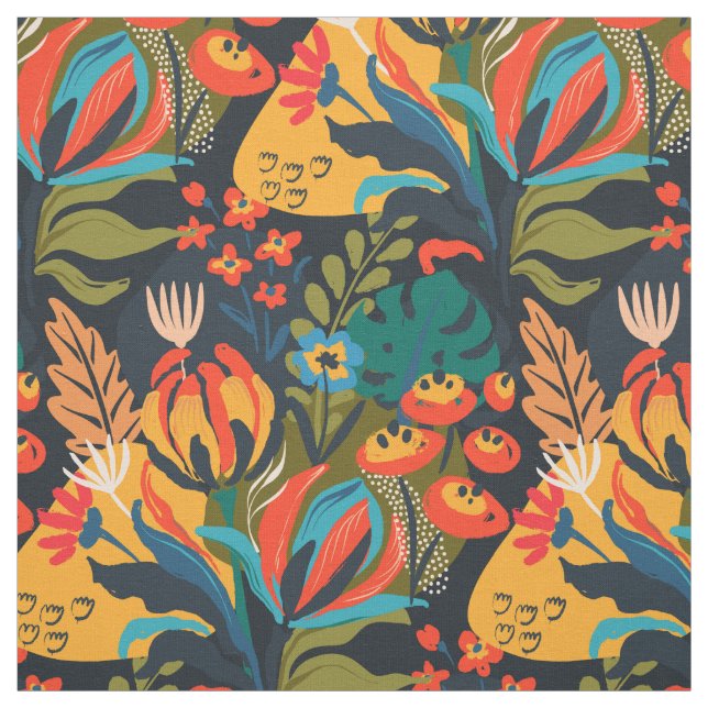 Colourful Tropical Abstract Floral Fabric (Swatch)