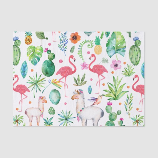 Colourful Tropical Animals Flowers & Leafs Pattern Tissue Paper (Front)