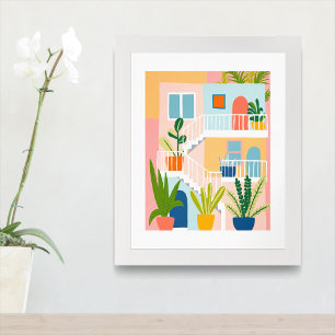 Colourful Tropical Apartment Illustration Art  Poster