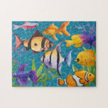 Colourful Tropical Aquarium Fish Jigsaw Puzzle<br><div class="desc">Help pass the time with this jigsaw puzzle featuring watercolor style illustrations of tropical fish in bright,  vibrant colours swimming through turquoise blue water. Perfect for anyone who keeps an aquarium or anyone looking forward to doing some snorkelling and scuba diving.</div>
