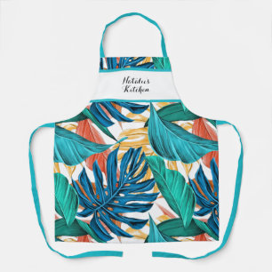 Colourful Tropical Banana Leaf Print Apron