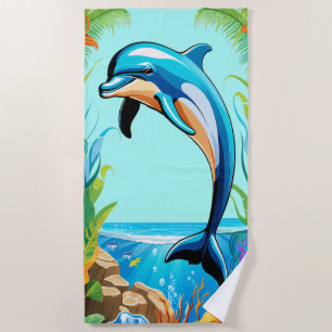 Colourful Tropical Beach Dolphin Jumping Beach Towel