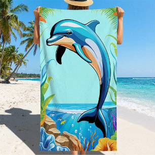 Colourful Tropical Beach Dolphin Jumping Towel