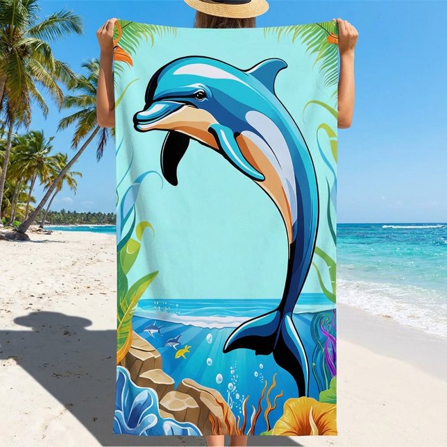 Colourful Tropical Beach Dolphin Jumping Towel (Creator Uploaded)