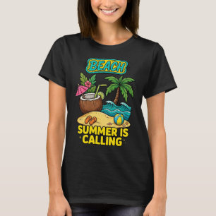 Colourful tropical beach illustration featuring a T-Shirt