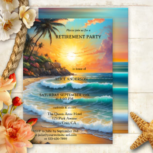 Colourful Tropical Beach Sunset Retirement  Invitation