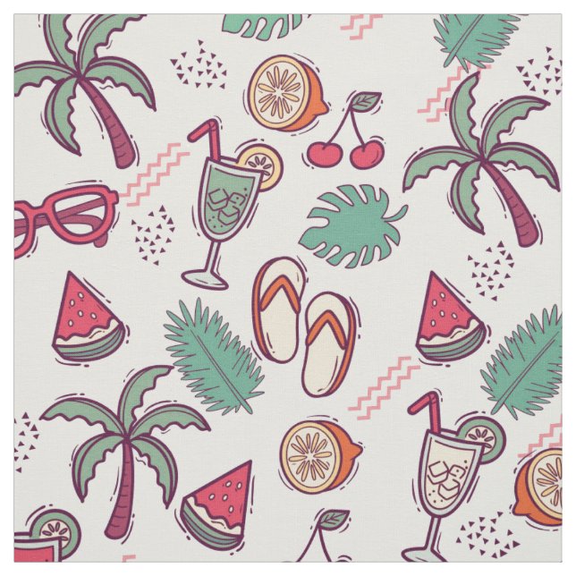 Colourful tropical beach vacation themed pattern  fabric (Swatch)