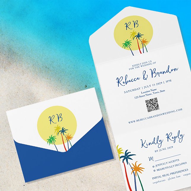 Colourful Tropical Beach Wedding  All In One Invitation (Creator Uploaded)