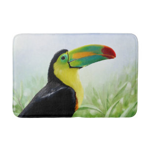 Colourful Tropical Bird Black Yellow Green Toucan Bath Mat