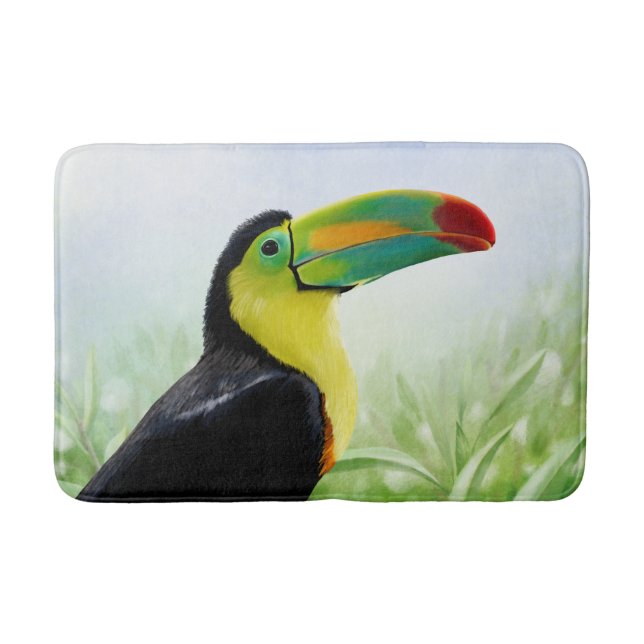 Colourful Tropical Bird Black Yellow Green Toucan Bath Mat (Front)