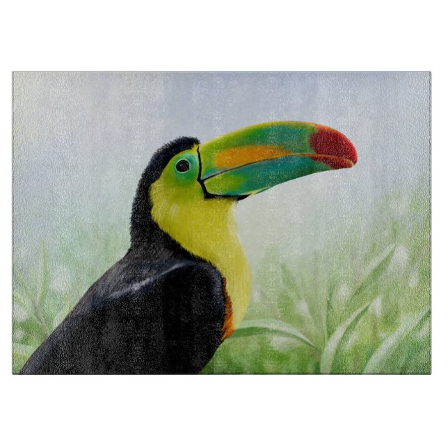Colourful Tropical Bird Black Yellow Green Toucan Cutting Board (Front)