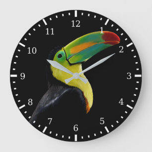 Colourful Tropical Bird Black Yellow Green Toucan Large Clock
