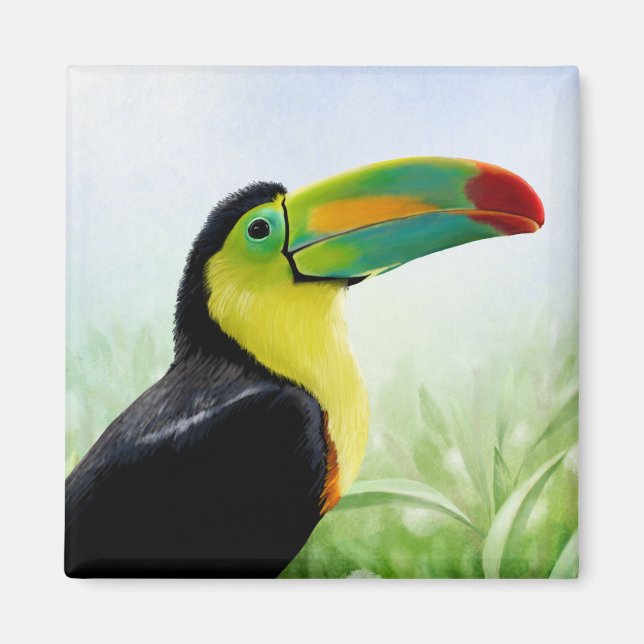 Colourful Tropical Bird Black Yellow Green Toucan Magnet (Front)