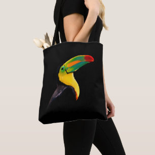 Colourful Tropical Bird Black Yellow Green Toucan Tote Bag