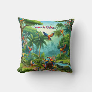 Colourful Tropical Birds among Vibrant, Lush Plant Cushion
